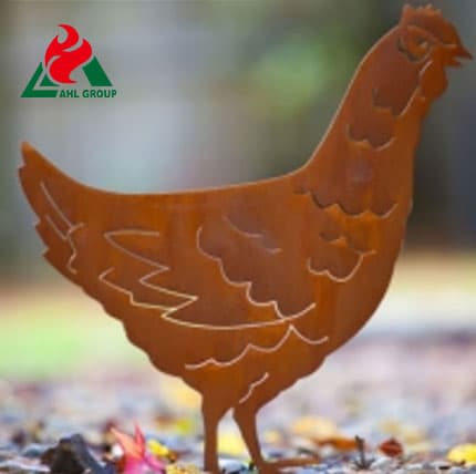 Corten Standing Hen For Garden Art